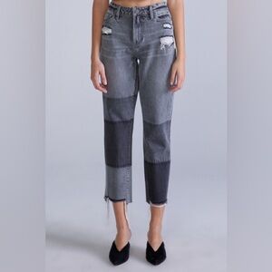 NWT Ceros Women's High Rise Crop Straight Denim Patchwork Black Jeans 25